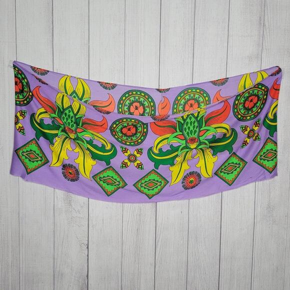 Vintage 70s Bright Floral Psychedelic Groovy Infinity Scarf - Picture 2 of 11